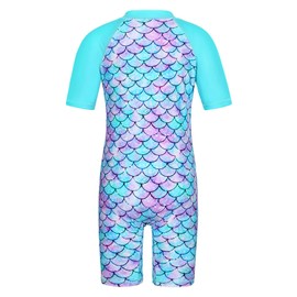 TFJH E Swimsuit for Girls Sun Protection 50+ Bathing Suit Swimwear Swimming Costumes Fish Scale Cyan Short 10A