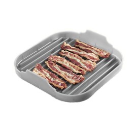 Bacon Cooker for Microwave Oven, HOMOMSAE Large Soft Silicone Food Grade Microwave Meat Bacon Tray - 10 inch Bacon Plate, Grey