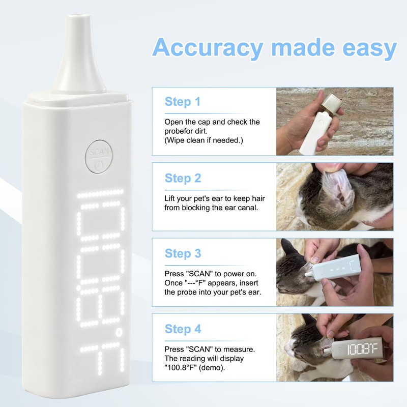 Digital Ear Pet Thermometer for Dogs and Cats, 1 Second