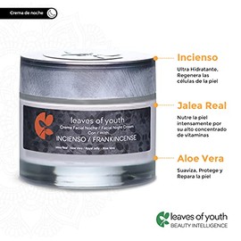 Crema Facial Antiarrugas Noche, Regeneradora, Anti Manchas y Humectante :Acido Hialuronico + Jalea Real + Aloe Vera + Incienso+ Aceite de Argán. Ingre