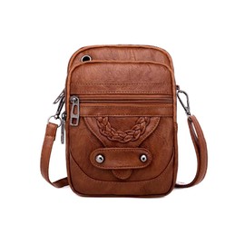 NICOLE & DORIS Small Phone Bags for Women Vintage Crossbody Bag Multi Pocket Cell Phone Purse Mini Shoulder Bag PU Leather Messenger Bag Satchel Bag with Earphone Hole Brown