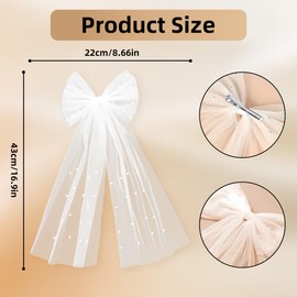 Bachelorette Veil, Bachelorette Party Supplies Bachelorette Veil Hair Clip with Pearl Bow Ribbon for Girls, Sweet Bow Wedding Hair Clip for Bride Party Decorations Gift