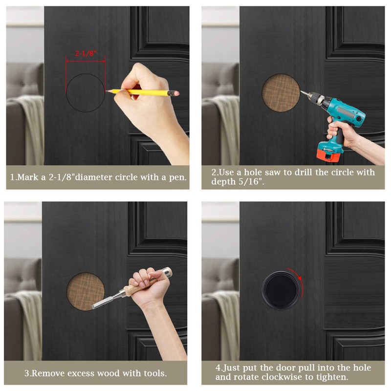 Enconker 4 Pack Closet Door Finger Pull 2-1/8”, Black Sliding
