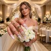 Uñas postizas medianas cuadradas rosas con diseño de flor 3D