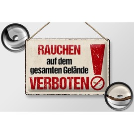 Femer Tin Sign with German Text 20 x 30 cm Smoking on the entire terrain prohibited