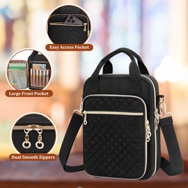 Teamoy Bible Cover Case for Women Men, Bible Book Cover Church Bag Carrying Case with Shoulder Strap, Black Quilted