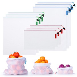 INOVASHON Reusable Mesh Produce Bags 9PCS, Multi-Sized Washable Mesh Bags, Drawstring Produce Bags for Fruit, Vegetable, Toys, Grocery（3 Various Sizes）