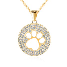 MICGIGI Women's 925 Sterling Silver Necklace Dog Footprint Pattern Cubic Zirconia Pendant Necklace Gold, Silver
