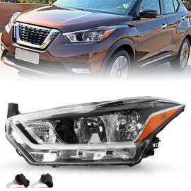 TUSDAR Headlight Assembly Set with Bulbs for 2017 2018 2019 2020 Nissan Kicks S/SV OEM Replacement Headlamp LH (Left/Driver Side)