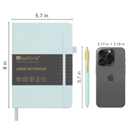 A5 Lined Leather Journal and Pen Set, Hardcover Notebook with Pen, 160 Pages 100gsm Thick Ruled Paper for Men Women, for Work, Business, School or Home Writing, 5.7'' x 8'' (Cyan-Set1)