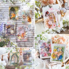 Window Frame Stickers for Jounaling, 40 Pieces Transparent PET Decorative Stickers Scrapbooking Supplies, Vintage Bullet Junk Journal Kit Album Planners Diary DIY Crafts Embellishment