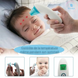 Boodoo Infrarot-Thermometer für Ohr und Stirn: einfache und präzise Temperaturkontrolle für Erwachsene und Kinder, LCD-Display, Farbanzeige.