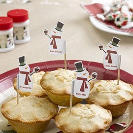 Neviti Let It Snow-Mince Pie Picks-Snowman-20 Pack, Wood, Multi/Colour, 3 x 3 x 6.5 cm