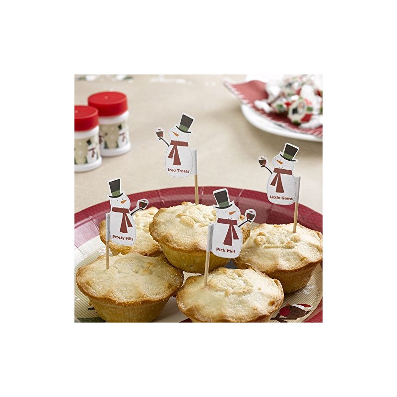 Neviti Let It Snow-Mince Pie Picks-Snowman-20 Pack, Wood, Multi/Colour, 3