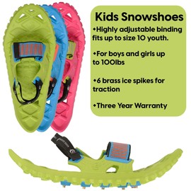 Crescent Moon Kids Snowshoes | Easy 17.5" Foam Snowshoes for Kids to 100 pounds with Secure Hook & Loop Binding, Insulating Rocker Cloud Deck & Durable Ice Spikes, Pink