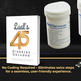 Premier Blood Glucose Test Strips Bundle with Lual's 45 Diabetes Decoded. Premier Test Strips 100 Count + Ultra-Thin Blood Lancets 100 Count Plus
