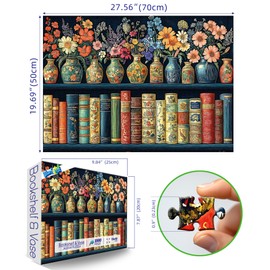 1000 Piece Puzzles for Adults Clearance, Bookshelf and vase for Adults, Hard Challenge Art Jigsaw Puzzles, for Gifts Birthday Party Games Family, 27.5" X 19.7" Dust Free Puzzle