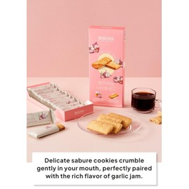 Korean Food Jeju Garlic Sable Sand Cookies – Crunchy Butter Biscuit with Jeju Garlic Cream, 10 Individually Wrapped Pieces, Perfect for Gifting (180g)