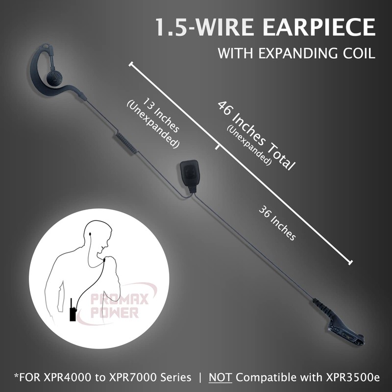 ProMaxPower - Auriculares in-Ear para Motorola APX1000 DP3600 XiRP8260 XPR6000