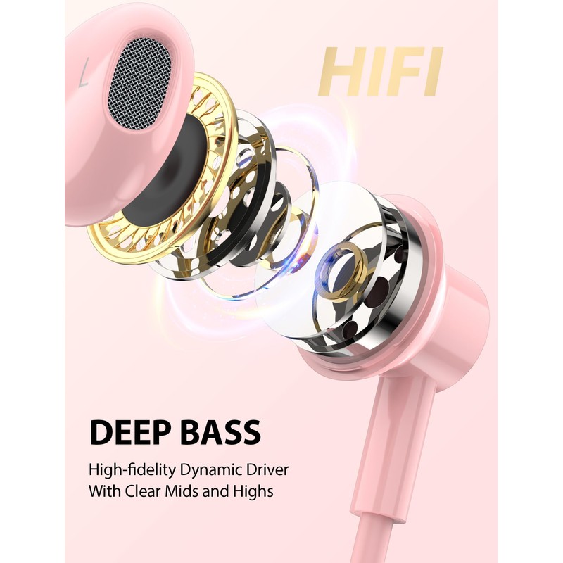iMangoo for Apple Lightning Headphones MFi-Certified Wired Earbuds Pink