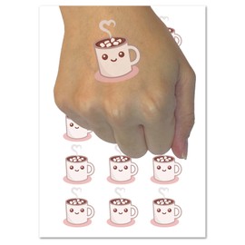 Cute Kawaii Hot Chocolate Temporary Tattoo Water Resistant Fake Body Art Set Collection - 15 2" Tattoos (1 Sheet)