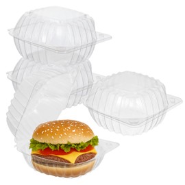 mekueeex 100 Pack Disposable Plastic To Go Containers with Clear Lids, 5.8 x 5.8 x 3.15 Inch Hinged Top Square Clamshell Food Boxes for Salad, Dessert, Bakery Supplies