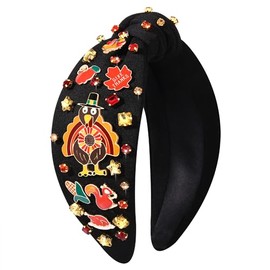 vokone Thanksgiving Headbands for Women Beaded TURKEY Headband Jeweled Crystal Knotted Headband Thanksgiving Holiday Accessories Gifts for Mom Grandmother (Black-Turkey)
