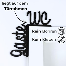 Guest Toilet Door Frame Sign – No Gluing No Drilling – Made in Germany – as Toilet Sign, Guest Toilet Sign, Toilet Door Sign, Toilet Sticker (Black)