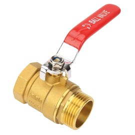 Lever Ball Valves, Akozon Ball Valve Level Handle Brass Pipe Male and Female Thread with Red Lever Handle 1" BSP DN25 Pipe Fitting Coupler Adapter