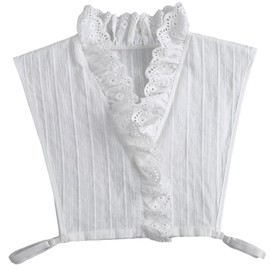 GUZOSJO V-Neck Cotton Detachable Collar Shirt,Dickey Half Blouse False Collar for Lady Girls A White