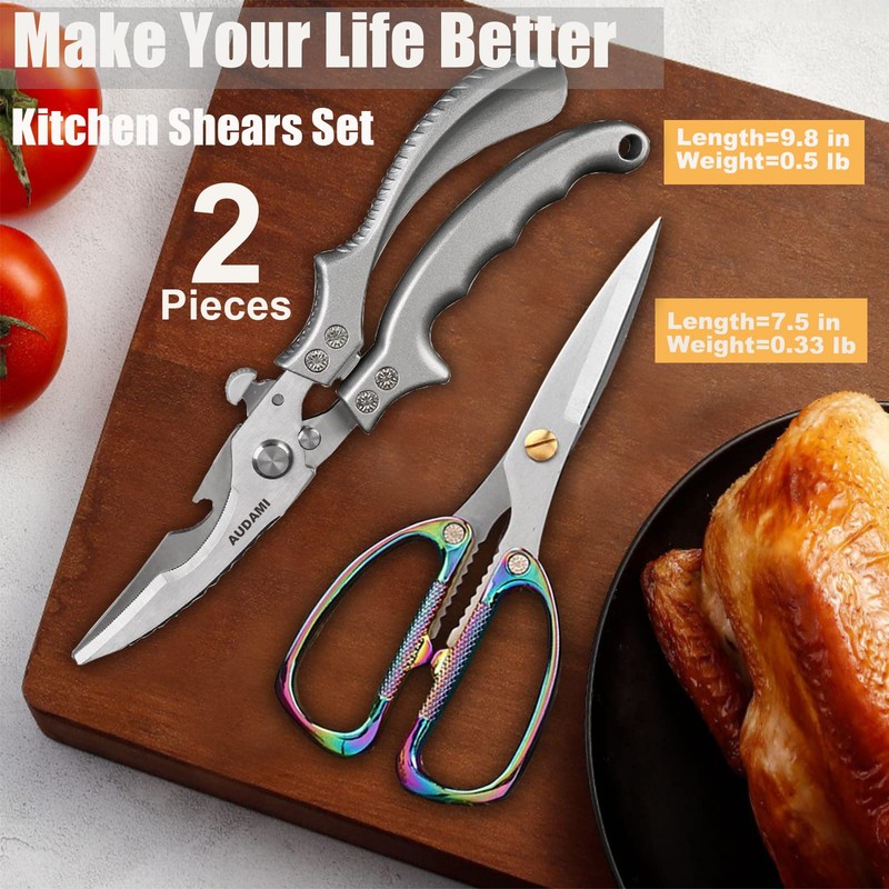 AUDAMI 2-Piece Kitchen Shears Set, Heavy Duty Professional Poultry Meat