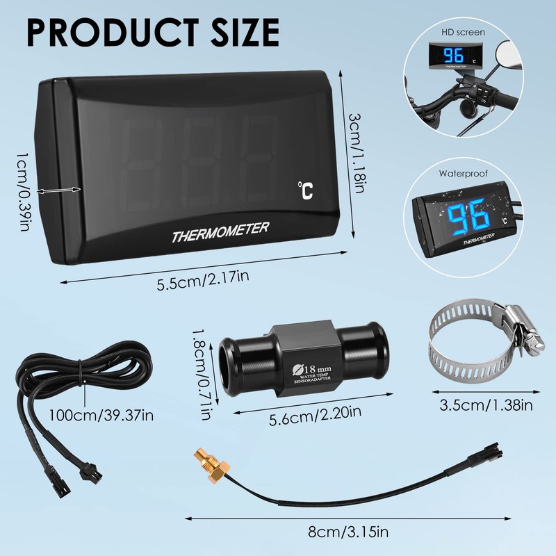 Motorcycle Digital Thermometer Instruments Water Temperature Digital Display Meter Gauge