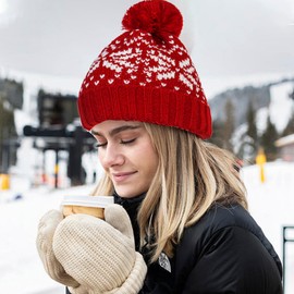 Beanie Hat for Women Winter Warm Pom-Pom Cuffed SKi Hat Adult Knit Caps Men Small/Medium (US, Alpha, Medium, Standard, Red)