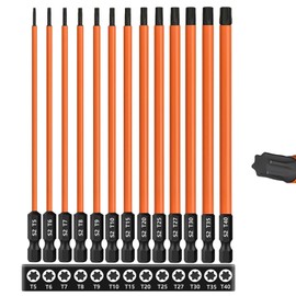 Oiieco 13 Pcs Long Torx Bit Set for Impact Driver, Hex-Shank Torx Screwdriver Bit Magnetic Impact, S2 Steel Star Bit Set (T5-T40) 150 mm