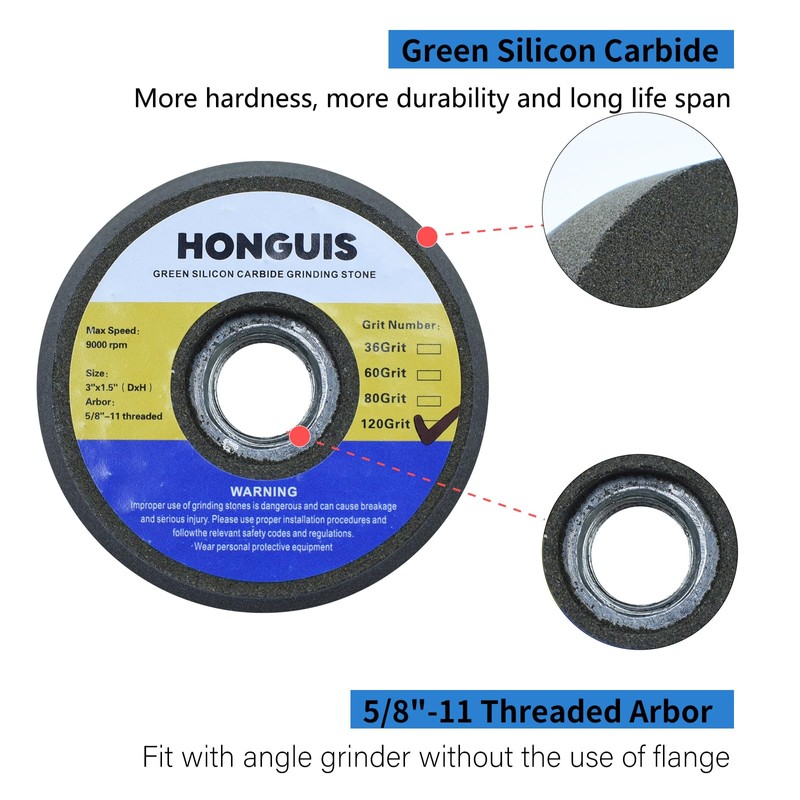 HONGUIS 3 Inch Green Silicon Carbide Grinding Stone Wheel,Flaring Cup
