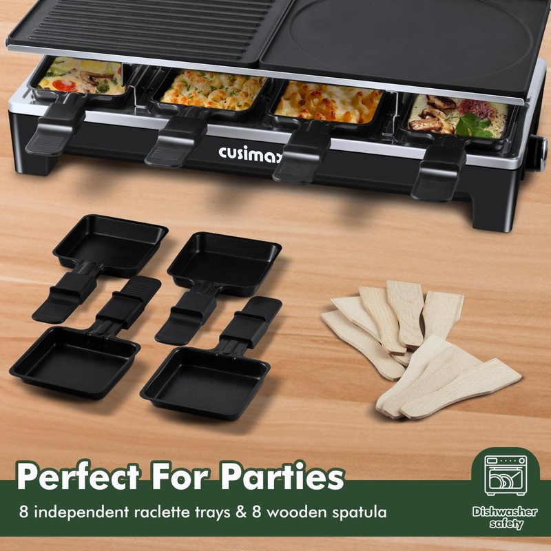 CUSIMAX Raclette Grill, Electric Grill, Reversible 2 in 1 Non-stick