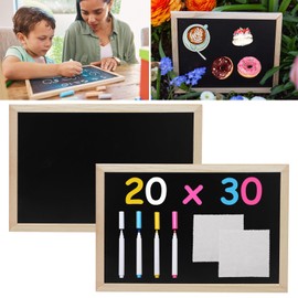Set of 2 Chalkboard with Wooden Frame, 20 x 30 cm, Slate Board for Writing on with 4 Chalk Pens for Blackboard, Washable and 2 Cleaning Cloths, Chalkboards for Children, Buffet, Party, School