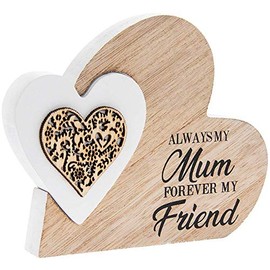 Double Heart Laser Cut Wooden Mini Plaque - Mum