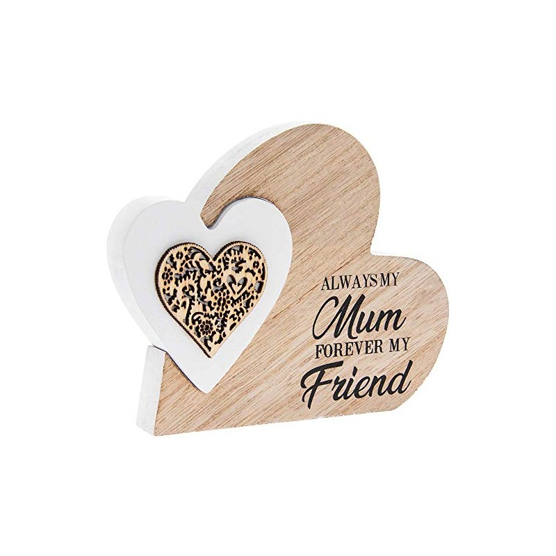 Double Heart Laser Cut Wooden Mini Plaque - Mum