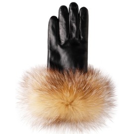 VIKIDEER Super Warm Fur Lined Leather Gloves Women Raccoon Fur Cuffs Luxurious Touchscreen Texting Driving Black Medium