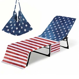 Irisbell Lounge Chair Towel Cover with Side Pockets,Thick Quick Dry Chaise Lounge Cover,Beach Chair Towel Covers for Pool Sunbathing Camping Garden (American Flag)