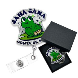 Cusrtyh Sana Sana Colita De Rana Funny Badge Reel Retractable with Alligator Clip, Nurse Work ID Card Badge Reel, Gifts for Nurse Doctor Nursing Student Teacher Doctor RN LPN Nursing Pharmacists