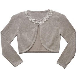 Bonnie Jean Girl's Silver Gold Sweater Cardigan Holiday Metallic Shrug for Toddler and Little Girls, Silver, 3T