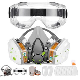 ANUNU Respirator Mask with Filter and Glasses, Chemical Face Protection for Painting, Dust, Epoxy Resin, Paint