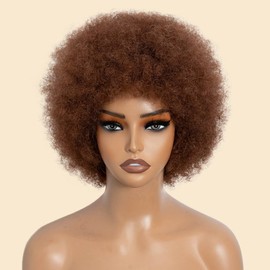 JOEDIR HAIR 70s Afro Wig Unisex Human Hair Wigs Afro Kinky Bulk Wig Bomb Fluffy Puff Bouncy Curl 10 Inches 180% Density (33)