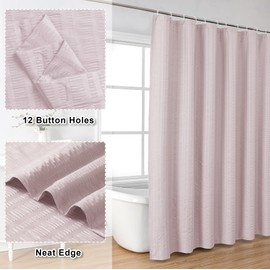 Aiyufeng Aiyufeng Moga Pink Shower Curtain 84 Inches Long, 3D Embossed Textured Fabric Shower Curtain for Bathroom - Soft Cloth & Hotel Spa Luxury, Machine Washable, 72X84, Pink