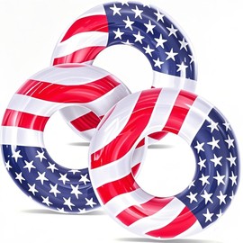 3 Pack Inflatable USA Flag Pool Floats for Kids Adults - 35.5 inch Swim Tubes Rings for Lake Pool Beach, Red White & Blue Pool Floaties Kid Teen Summer Pool Party America Flag Patriotic Toy