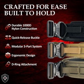 Invictus Templar Armiger Modular Tactical Belt – 3 Part 1000D Nylon with Anti-Slip Pad, Metal Quick Release Buckle, MOLLE Webbing for Range Training, Outdoor Activities, Airsoft - Tactical Black