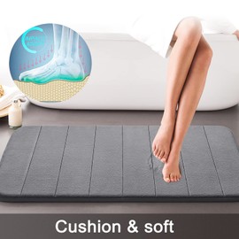 Yimobra Memory Foam Bath Mat Set, 2 Piece Soft Bathroom Rugs, 43x61 cm and 61x52 cm U-Shaped Bathroom Rugs, Toilet Mat, Water Absorption, Non Slip, Thick, Dry Fast for Bathroom Floor Mat, Grey