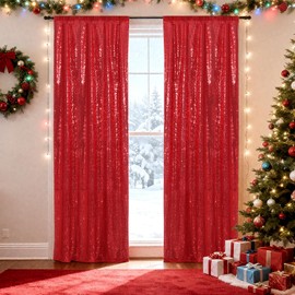 SquarePie Sequin Backdrop Curtain Non-Transparent Sparkly Background for Christmas Wedding Party 2FT x 8FT Red 2 Panel